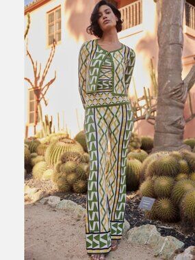 MISA Los Angeles Rialta Knit Set Limoncello Pants + Cardigan Medium Matching Set